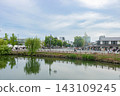 Himeji Castle's outer moat and the city center 143109245