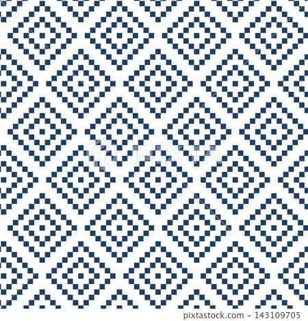 Blue and white pixel art geometric seamless pattern Blue and white pixel art geometric seamless pattern 143109705