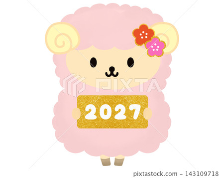 2027 年新年賀卡素材:生肖羊,鍍金,透明。 2027 年新年賀卡素材:生肖羊,鍍金,透明。 143109718