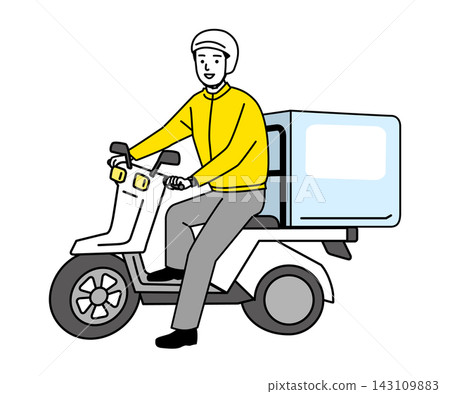 A young man working as a delivery driver on a motorcycle. A young man working as a delivery driver on a motorcycle. 143109883