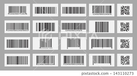 Qr and barcode vector icons on price label Qr and barcode vector icons on price label 143110273
