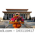 Mausoleum of Mao Zedong and huge flower basket (carved, on white background), Tiananmen Square, Beijing, China 143110417