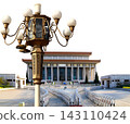 Mausoleum of Mao Zedong and street lamp (carved, on white background), Tiananmen Square, Beijing, China 143110424