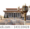 Mausoleum of Mao Zedong and street lamp (carved, on white background), Tiananmen Square, Beijing, China 143110428