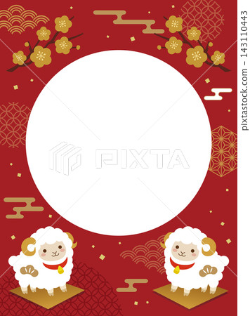 Cute sheep and plum blossom frame illustration Cute sheep and plum blossom frame illustration 143110443