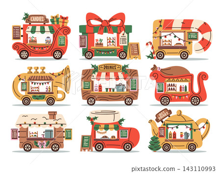 Food Truck Christmas Market Set Cartoon Food Truck Christmas Market Set Cartoon 143110993