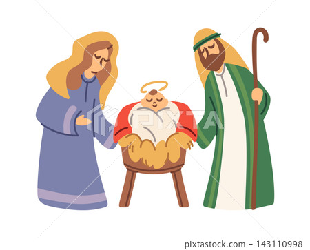 Nativity Scene Holy Family Cartoon Style Nativity Scene Holy Family Cartoon Style 143110998
