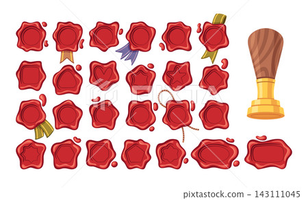 Seal Stamp Set With Ribbons Cartoon Seal Stamp Set With Ribbons Cartoon 143111045