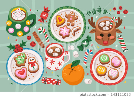 Gingerbread Cookies With Cocoa Holiday Cartoon Gingerbread Cookies With Cocoa Holiday Cartoon 143111053