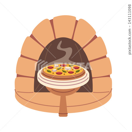 Pizza Baking In Wood Fired Oven Cartoon Pizza Baking In Wood Fired Oven Cartoon 143111098