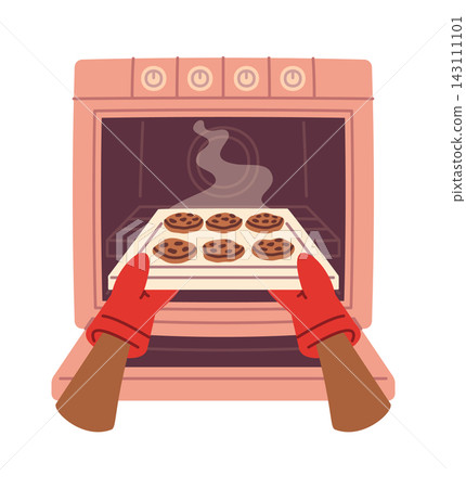 Cookies Baking In Oven Home Kitchen Cartoon 143111101