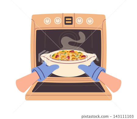 Casserole Taken From Oven With Mitts Cartoon 143111103