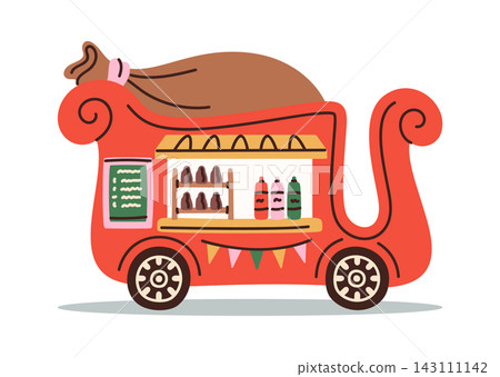 Sleigh Food Truck Serving Treats Cartoon Sleigh Food Truck Serving Treats Cartoon 143111142