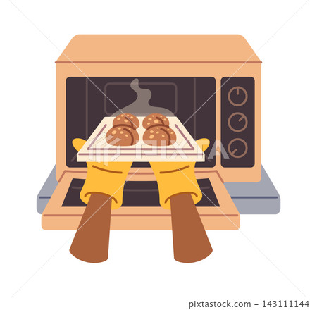 Oven Baking Fresh Buns Home Kitchen Cartoon Oven Baking Fresh Buns Home Kitchen Cartoon 143111144