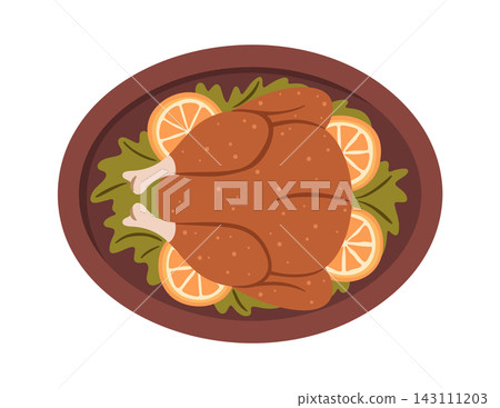 Turkey Roast With Citrus Garnish Cartoon Turkey Roast With Citrus Garnish Cartoon 143111203