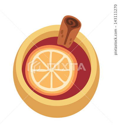 Mulled Wine With Orange Slice Top View Mulled Wine With Orange Slice Top View 143111270