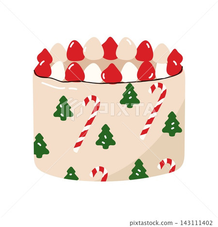 Festive christmas cake decorated with cream and candy canes Festive christmas cake decorated with cream and candy canes 143111402