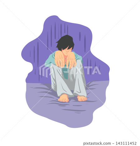 Sad Depressed Man Sitting Alone Sad Depressed Man Sitting Alone 143111452