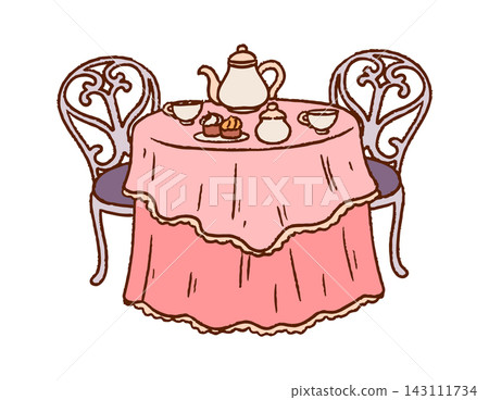 Tea Table Setting With Pastry Line Art Tea Table Setting With Pastry Line Art 143111734