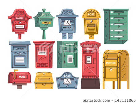 Mailbox Collection With Letters Cartoon Style Mailbox Collection With Letters Cartoon Style 143111866