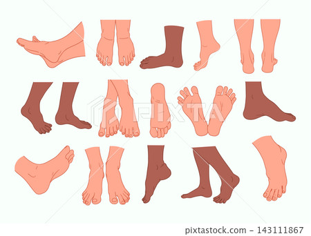 Foot Anatomy Poses Set Cartoon Style Foot Anatomy Poses Set Cartoon Style 143111867