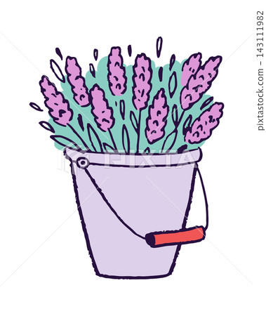 Lavender Bucket Bouquet Hand Drawn Doodle 143111982