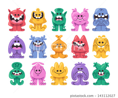 Monster Set Funny Expressions Cartoon Style Monster Set Funny Expressions Cartoon Style 143112027
