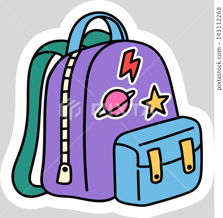 Backpack With Patches School Sticker Cartoon Backpack With Patches School Sticker Cartoon 143112268