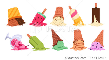 Ice Cream Dropping And Melting Cartoon Set Ice Cream Dropping And Melting Cartoon Set 143112416