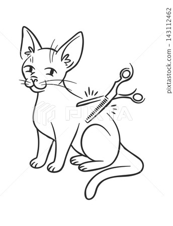 Cat Grooming With Scissor And Comb Line Art Cat Grooming With Scissor And Comb Line Art 143112462