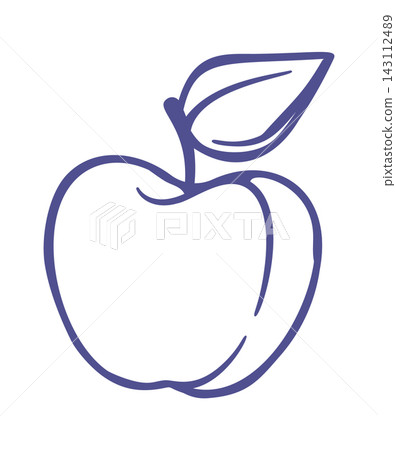 Apple Outline With Leaf Line Art Apple Outline With Leaf Line Art 143112489