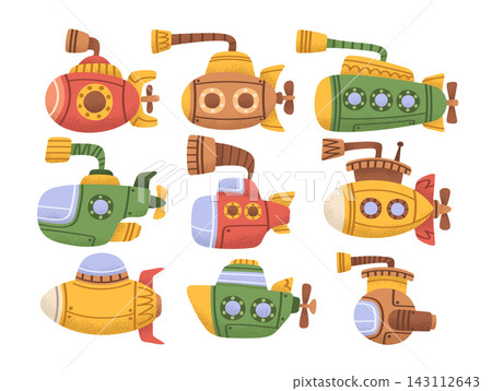 Submarine Set Underwater Exploration Cartoon Submarine Set Underwater Exploration Cartoon 143112643