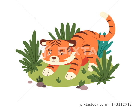 Tiger Stalking In Jungle Cartoon Style Tiger Stalking In Jungle Cartoon Style 143112712