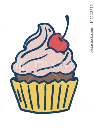 Cupcake With Cherry Topping Hand Drawn Cartoon Cupcake With Cherry Topping Hand Drawn Cartoon 143112713