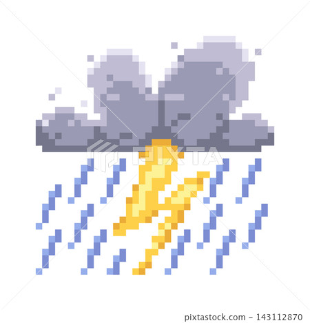 Thunderstorm Cloud With Lightning Pixel Art Thunderstorm Cloud With Lightning Pixel Art 143112870