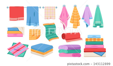 Towel Set Hanging And Folded Cartoon Towel Set Hanging And Folded Cartoon 143112899