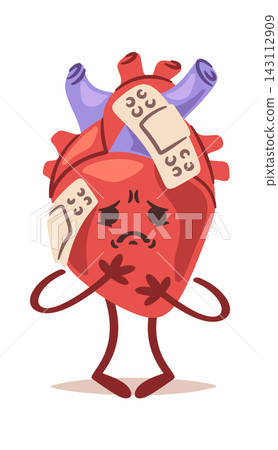 Heart With Bandage Sad Mascot Cartoon Heart With Bandage Sad Mascot Cartoon 143112909