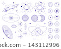 Collection of abstract orbital symbols, geometric spheres and scientific construction elements. Collection of abstract orbital symbols, geometric spheres and scientific construction elements. 143112996