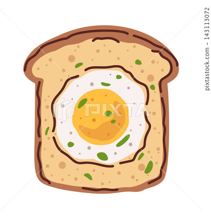 Egg In Toast Breakfast Cartoon Style 143113072