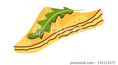 Omelette Slice With Arugula Topping Cartoon Omelette Slice With Arugula Topping Cartoon 143113075