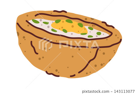 Egg Boat Stuffed Bread Cartoon Style Egg Boat Stuffed Bread Cartoon Style 143113077