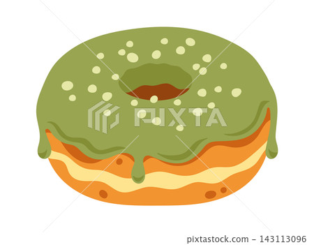 Donut With Matcha Glaze Dripping Cartoon 143113096