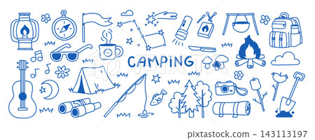Camping Doodle Set Outdoor Elements Line Art Camping Doodle Set Outdoor Elements Line Art 143113197