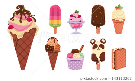Ice Cream Collection Assortment Set Cartoon Style Ice Cream Collection Assortment Set Cartoon Style 143113202