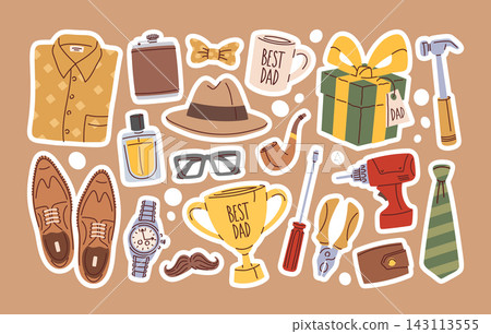 Father Gift Icons Set Sticker Cartoon 143113555