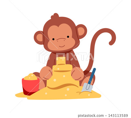 Monkey Building Sandcastle Beach Cartoon Monkey Building Sandcastle Beach Cartoon 143113589