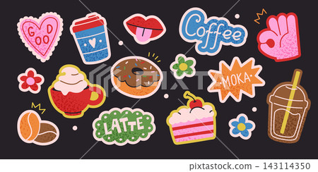 Coffee Sticker Pack With Sweets Cartoon Coffee Sticker Pack With Sweets Cartoon 143114350