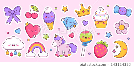 Kawaii Stickers Pack Cute Objects Cartoon Kawaii Stickers Pack Cute Objects Cartoon 143114353