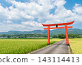 The torii gate of Sugawara Shrine stands amidst the rich rural landscape of Ebino City, Miyazaki Prefecture. 143114413