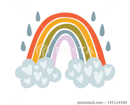 Rainbow With Clouds And Raindrops Cartoon 143114599